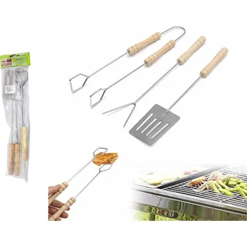 Grilovací příslušenství s dřevěnou rukojetí 35 cm – sada 3 ks