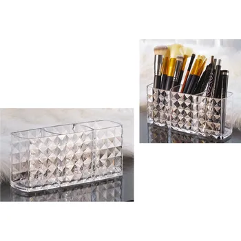 Organizér, nádoba na štětce, kosmetiku 3 přihrádky 16x7x6 cm PRŮHLEDNÝ