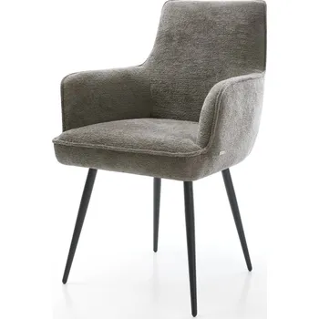 Jídelní židle DELIFE Jídelní židle Heira-Flex s područkami bouclé měkký tmavě béžová 4-nohá zúžená černá taštičkové pružiny