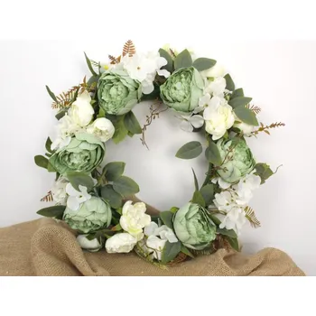 Vánoční dekorace Věnec, korunka PIWONIA vnější průměr 47 cm, vnitřní průměr 30,5 cm (hlava 8-6 cm) BÍLO-ZELENÁ