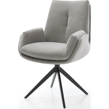 Jídelní židle DELIFE Jídelní židle Clea-Flex látka Měkký šedá křížová podnož široká černá 360° otočný houpací funkce