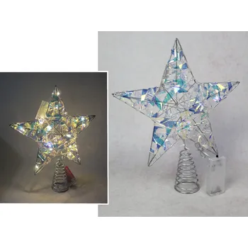 Vánoce Dekorace na drátěném stojanu s holografickou fólií HVĚZDA 20 LED 30x25x5 cm