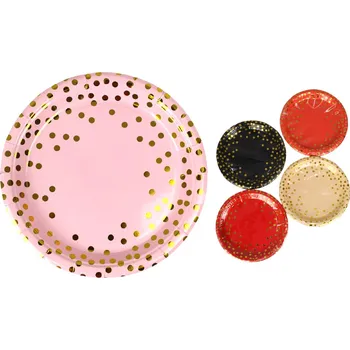 Jednorázové papírové talíře 22 cm – sada 10 ks ZLATÉ KROUPY mix barev