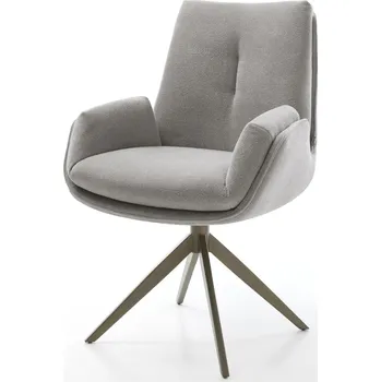 Jídelní židle DELIFE Jídelní židle Clea-Flex látka Měkký šedá křížová podnož široká Titanová barva 360° otočný houpací funkce