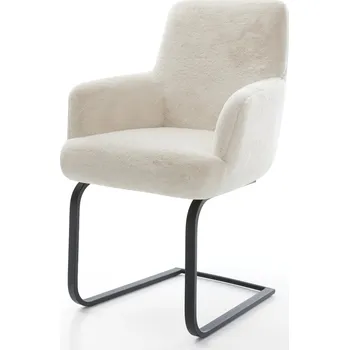 Jídelní židle DELIFE Jídelní židle Heira-Flex s područkami plyšový krémovo-bílý jídelní židle plochý černá taštičkové pružiny
