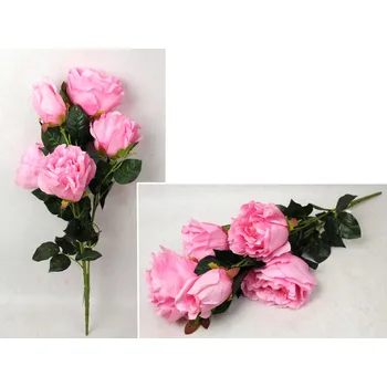 umělá květina Kytice RŮŽE výška 75 cm, 3 stonky (4 květy 15x10 cm + poupě) RŮŽOVÁ