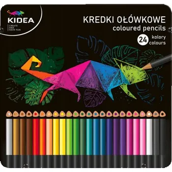 Pastelka KIDEA Trojúhelníkové pastelky v kovové krabičce, 24 barev