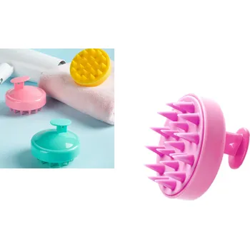 Kartáč na vlasy pro nanášení šamponu, masážní silikonovo-plastový 8x7 cm RŮŽOVÝ