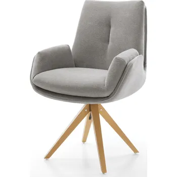 Jídelní židle DELIFE Jídelní židle Clea-Flex tkanina Měkký šedá dřevěná podnož hranatá přírodní 180° otočný