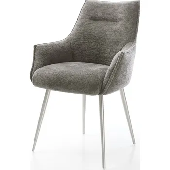 Jídelní židle DELIFE Jídelní židle Alja-Flex s područkami bouclé měkký tmavě béžová 4-nohá zúžená nerezová ocel taštičkové pružiny