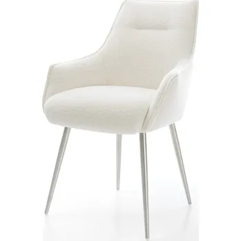 Jídelní židle DELIFE Jídelní židle Alja-Flex s područkami bouclé měkký béžová 4 nohy zúžené nerezová ocel taštičkové pružiny