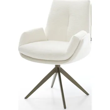 Jídelní židle DELIFE Jídelní židle Clea-Flex bouclé měkký béžová široká křížová podnož titanová barva 360° otočný houpací funkce