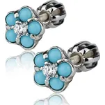 Šperky4U Stříbrné náušnice šroubovací - kytičky tyrkysové - ZB53528-S