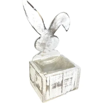 Obal na květináč Obal dřevo zajíček na květiny 15x15x9/26 cm s igelitem