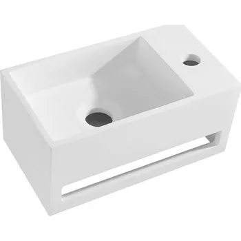 Umyvadlo CERANO - Umývátko z litého mramoru Filo, závěsné pravé - bílá matná - 35,5x20 cm