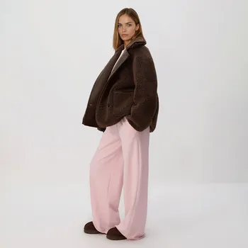 Dámské kalhoty Reserved - Tepláky s širokými nohavicemi - pastelově růžová - 002HT-03X - 002HT-03X-XS