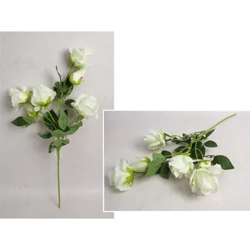 umělá květina Květ RŮŽE výška 69 cm, 3 ramena (4 květy 10x8 cm + 2 poupata) BÍLÁ