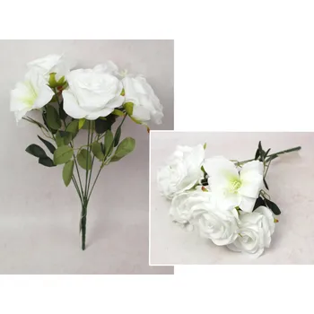 umělá květina Smíšený buket RŮŽE, LILIE výška 42 cm, 7 stonků (7 květů 11 cm) BÍLÁ