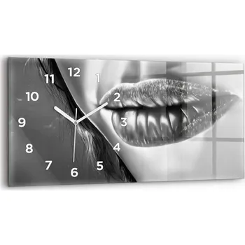 Hodiny Moderní skleněné nástěnné hodiny s potiskem horizontální 60x30 cm Rty ženy