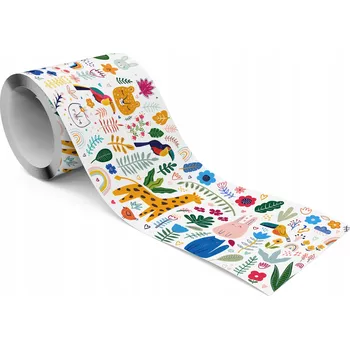 Fototapeta Dekorativní Bordura Bordura pro děti ZVÍŘÁTKA Barevné Květiny Listy