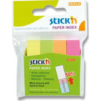 Samolepící bloček Papírové indexové záložky 50x12mm, 4 neonové barvy