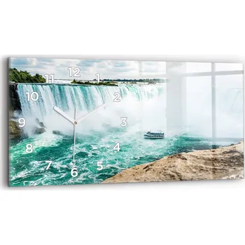 Hodiny Moderní skleněné nástěnné hodiny s potiskem horizontální 60x30 cm Loď Niagara