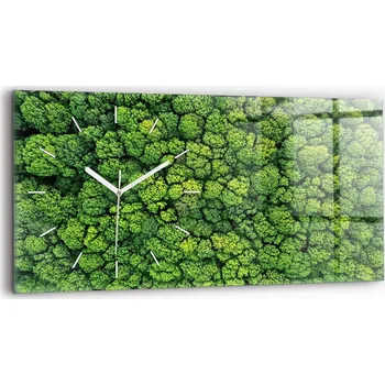 Hodiny Minimalistické skleněné nástěnné hodiny s grafikou Les z ptačí perspektivy 60x30 cm