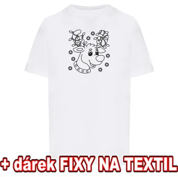 omalovánky Dětské vánoční tričko k vymalování - Vánoční sob + 6ks Fixy na textil