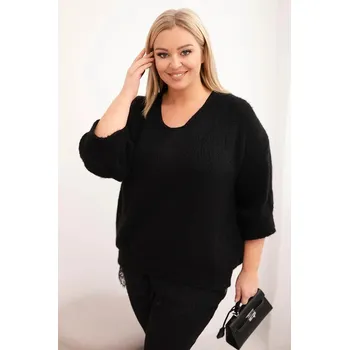 Dámská halenka Dámská sada svetr s výstřihem do V a viskózová blůza s krajkovým spodním lemem černý UNI