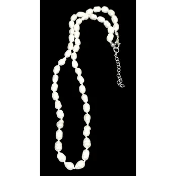 Šperk Říční perly bílé drobné s chirurgickou ocelí, 44-45 cm