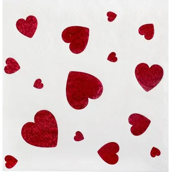 Papírový ubrousek Santex Ubrousky papírové bílé se srdíčky 33x33cm 10ks