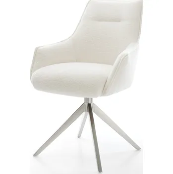 Jídelní židle DELIFE Jídelní židle Alja-Flex s područkami bouclé měkký béžová křížová podnož široká nerezová ocel 360° otočný houpací funkce taštičkové pružiny