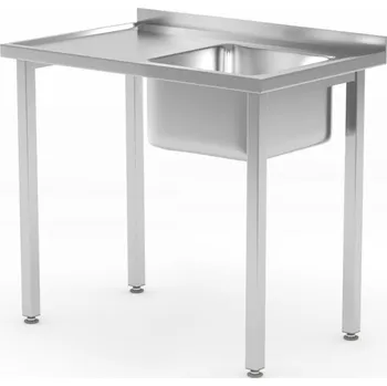 Nerezový dřez Dřezový stůl, šroubovaný, HENDI, Kitchen Line, Dřez s umyvadlem na pravé straně, 800x600x(H)850mm