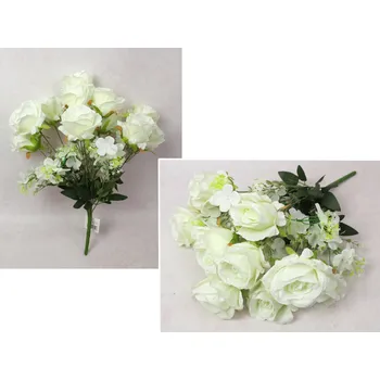 umělá květina Smíšená kytice RŮŽE, JASMÍN výška 54 cm, 11 stonků (11 květů 9x8 cm) SMETANOVÁ