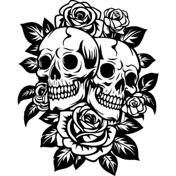 Samolepící dekorace Samolepka na zeď-Halloweenské lebky s růžemi 40 x 50 cm