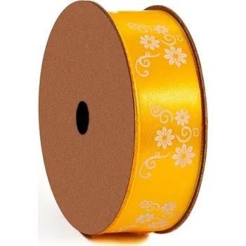 Stuha Saténová stuha s květy 2,5 cm Žlutá