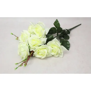 umělá květina Kytice RŮŽE výška 60 cm, 7 stonků (7 květů 12x6 cm) SMETANOVÁ