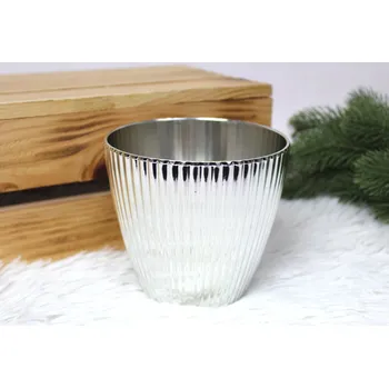 Květináč l Kryt, dekorativní květináč s vroubky STŘÍBRNÝ plast 11,5x10 cm