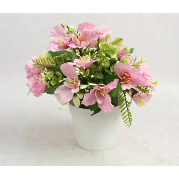 umělá květina Květina OLEANDER v bílém květináči, výška 22 cm (květina 5,5 x 1 cm), světle RŮŽOVÁ