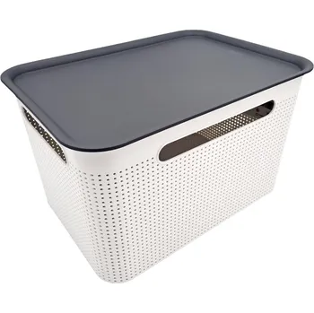 Úložný box Rotho Úložný box s madly BRISEN 16l, 36x26,2x21cm, bílý S víkem / Bez víka: S víkem