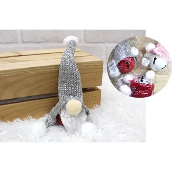 Vánoční dekorace SKRZAT vánoční zvonek s vlněnou čepicí ŠEDÁ 21x10 cm
