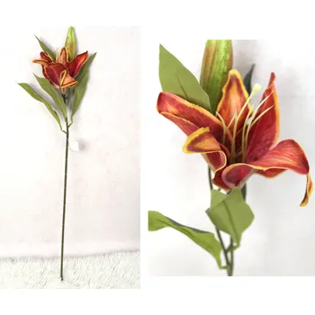 umělá květina Lilie - větvička 72 cm, květ 17 cm - ČERVENO-ORANŽOVÁ SKVRNITÁ