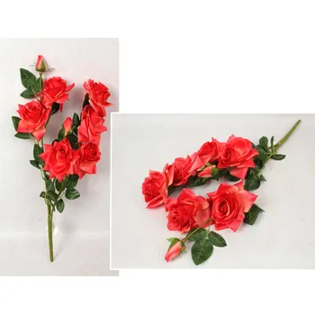 umělá květina Kytice RŮŽE výška 70 cm, 3 stonky (6 květů 14x7 cm + 2 poupata) KORALOVÁ