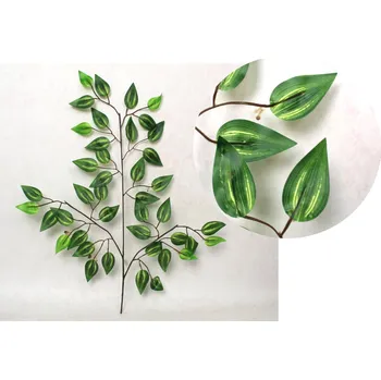 umělá květina 3ramenný list FIKUS, BENJAMIN 60 cm pruhovaný - 1 ks