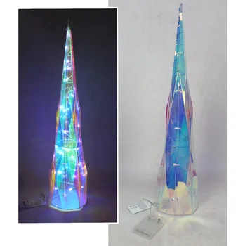 Plastová dekorace na drátěném stojanu s holografickou fólií CHOINKA STOŻEK 30 LED 58x13 cm