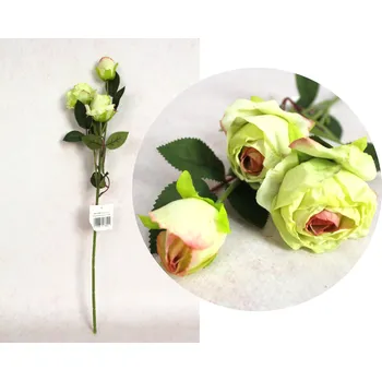 umělá květina Květ RŮŽE výška 52 cm (3 květy 3x4, 4x6 cm) LIMETKOVÁ