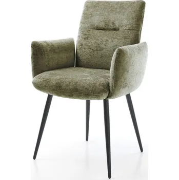 Jídelní židle DELIFE Jídelní židle Jova-Flex s područkami žinylka olivová 4-nohá zúžená černá