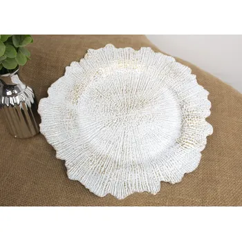 Plastový podtácek 34,5 cm BÍLO-ZLATÝ s reliéfním vzorem dřeva