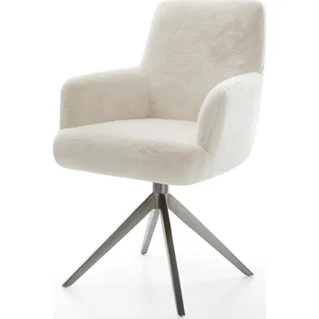 Jídelní židle DELIFE Jídelní židle Heira-Flex s područkami plyšový manšestr krémová bílá křížová podnož široká grafitová 360° otočný houpací funkce taštičkové pružiny