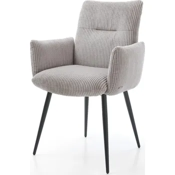 Jídelní židle DELIFE Jídelní židle Jova-Flex s područkami manšestr stříbrně šedá 4 nohy zúžené černé taštičkové pružiny